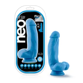 Neo Elite By Blush® | Neon Blue: 7-Inch Long Dildo - Made with Purio™ Silicone & SensaFeel® Dual Density Realistic Technology