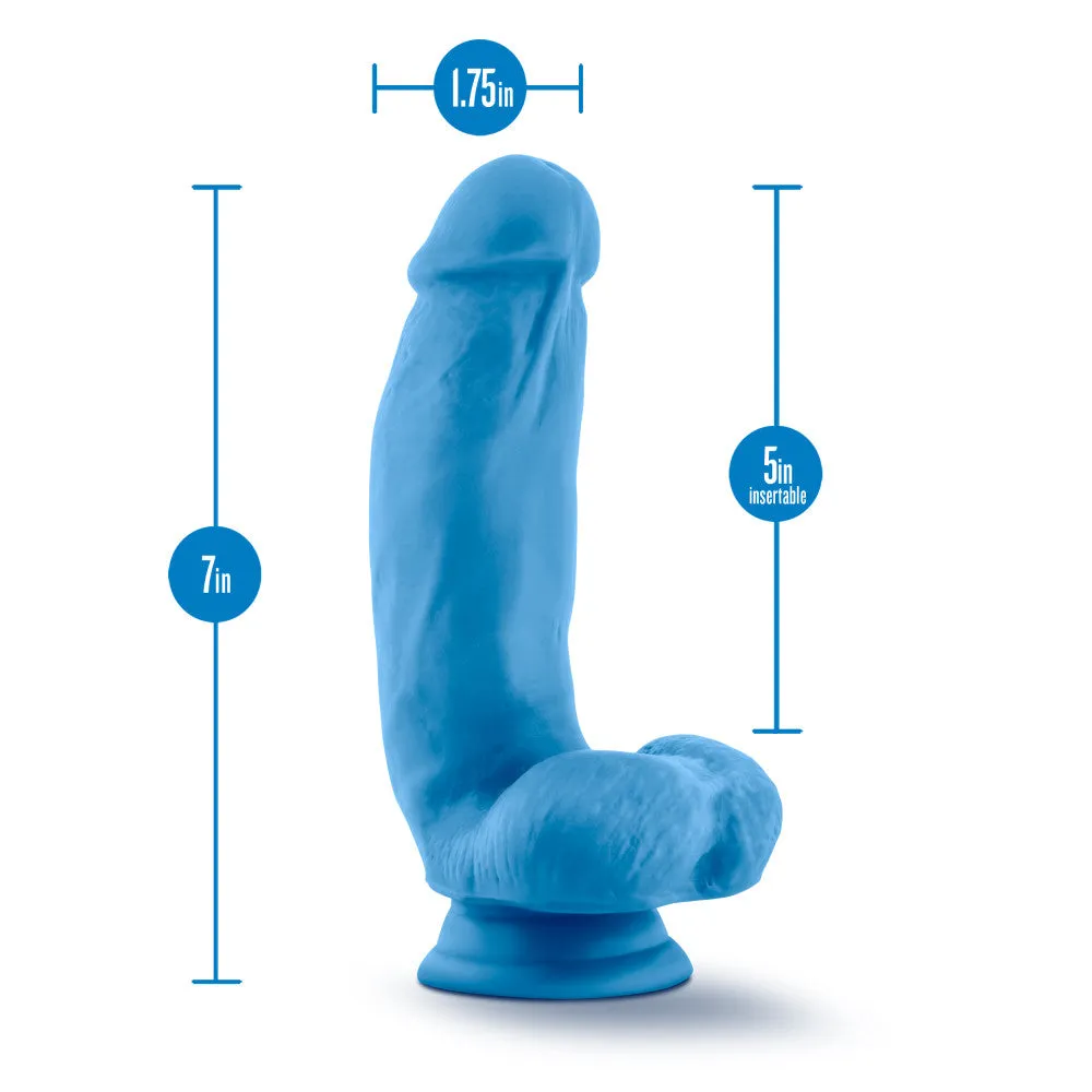 Neo Elite By Blush® | Neon Blue: 7-Inch Long Dildo - Made with Purio™ Silicone & SensaFeel® Dual Density Realistic Technology