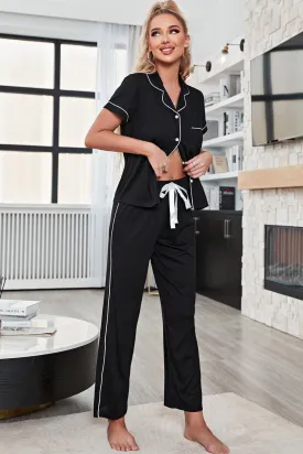 Never Been Regular Contrast Piping Short Sleeve Top and Pants Pajama Set