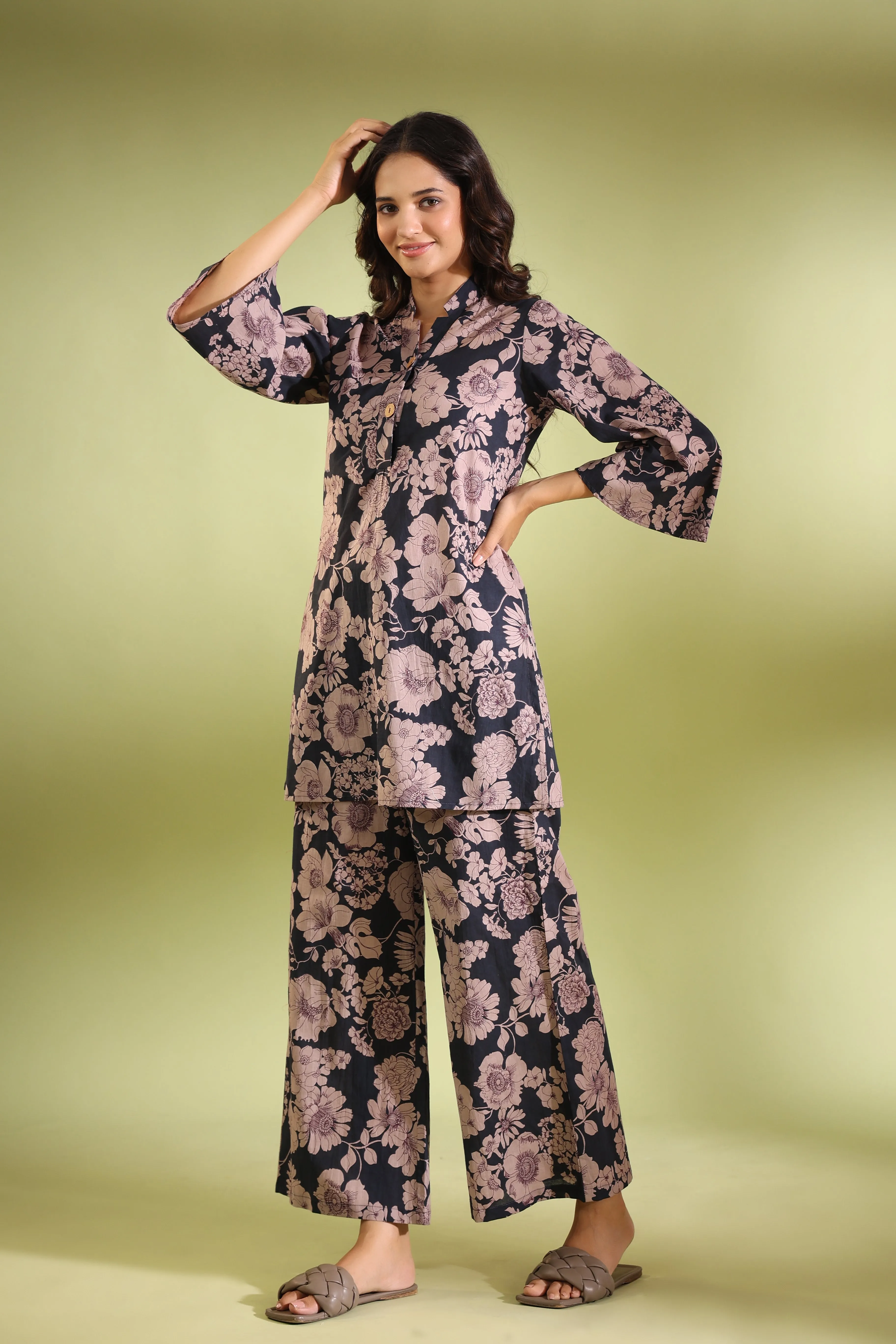 Nightingale Black Cotton Palazzo Loungewear Set