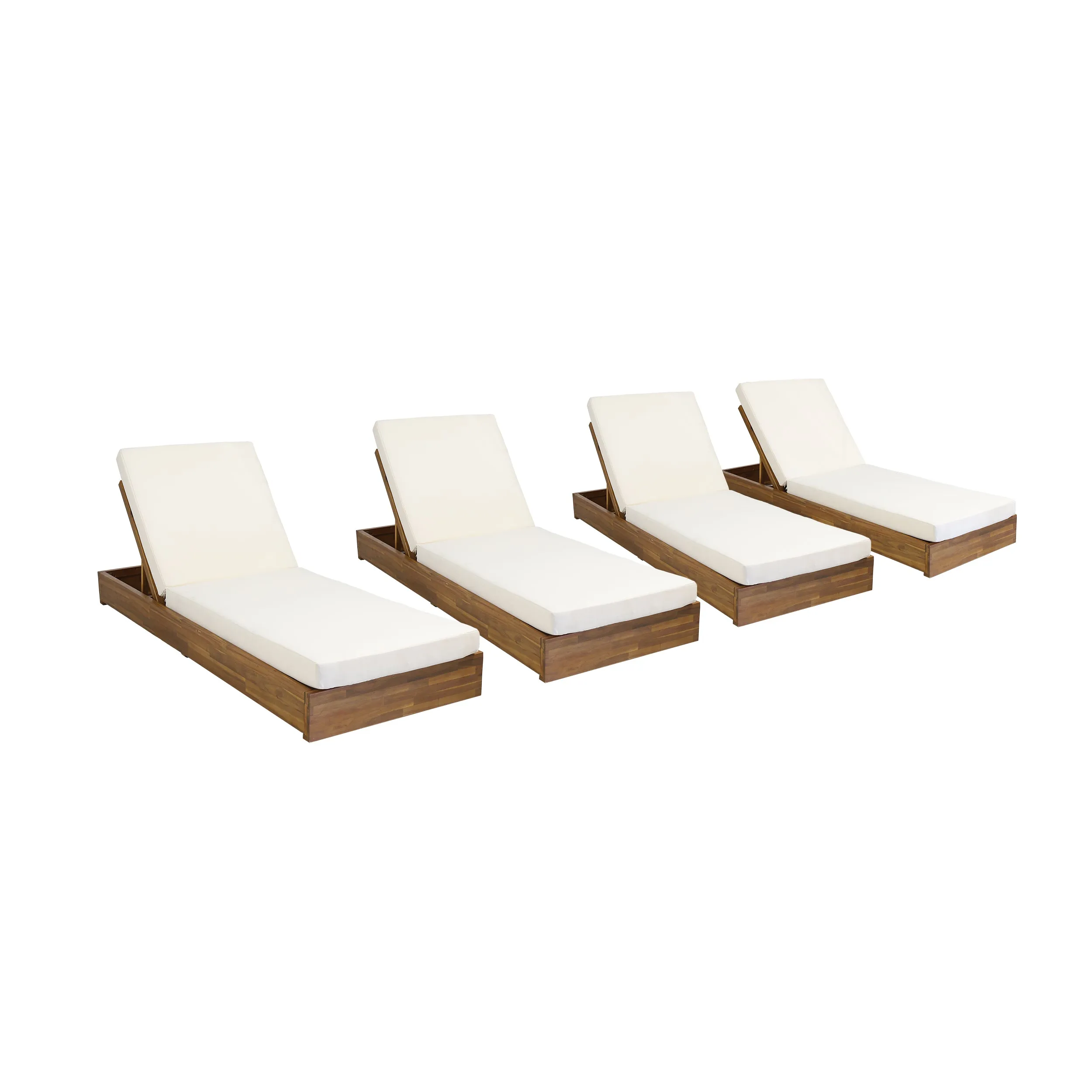 Niyanna Outdoor Acacia Wood Chaise Lounge with Cushion (Set of 4)