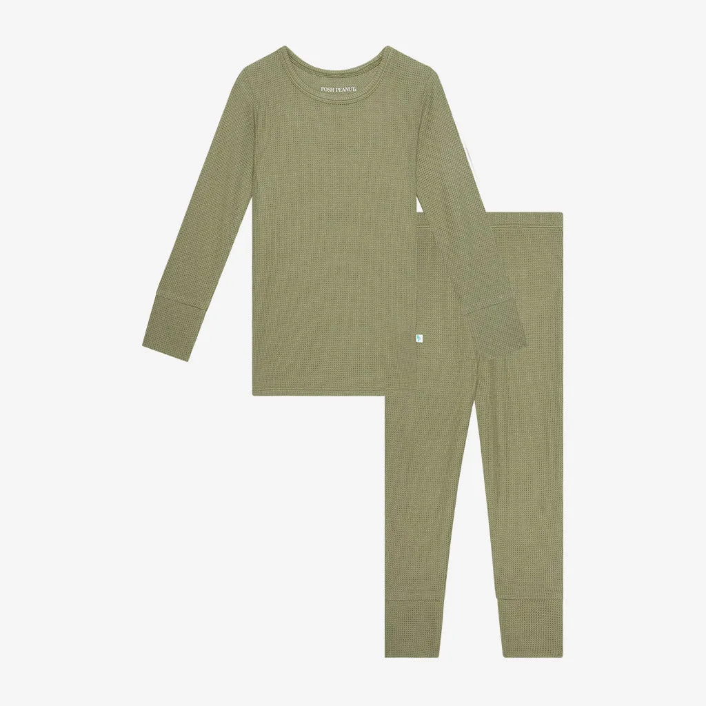 Olive Waffle - Long Sleeve Basic Pajama Posh Peanut