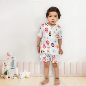 Organic Cotton Muslin Co-Ord Set for Kids | Unisex | Shirt & Shorts | Monkey Printed | Red