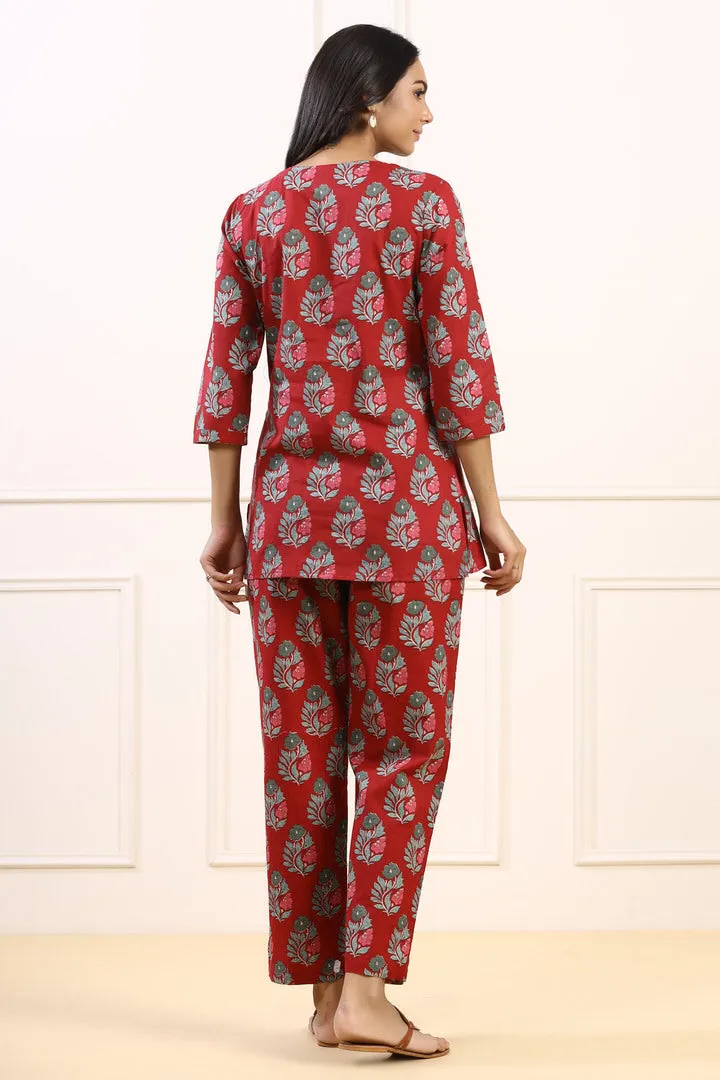 Paisley on Maroon Cotton Loungewear Top Set