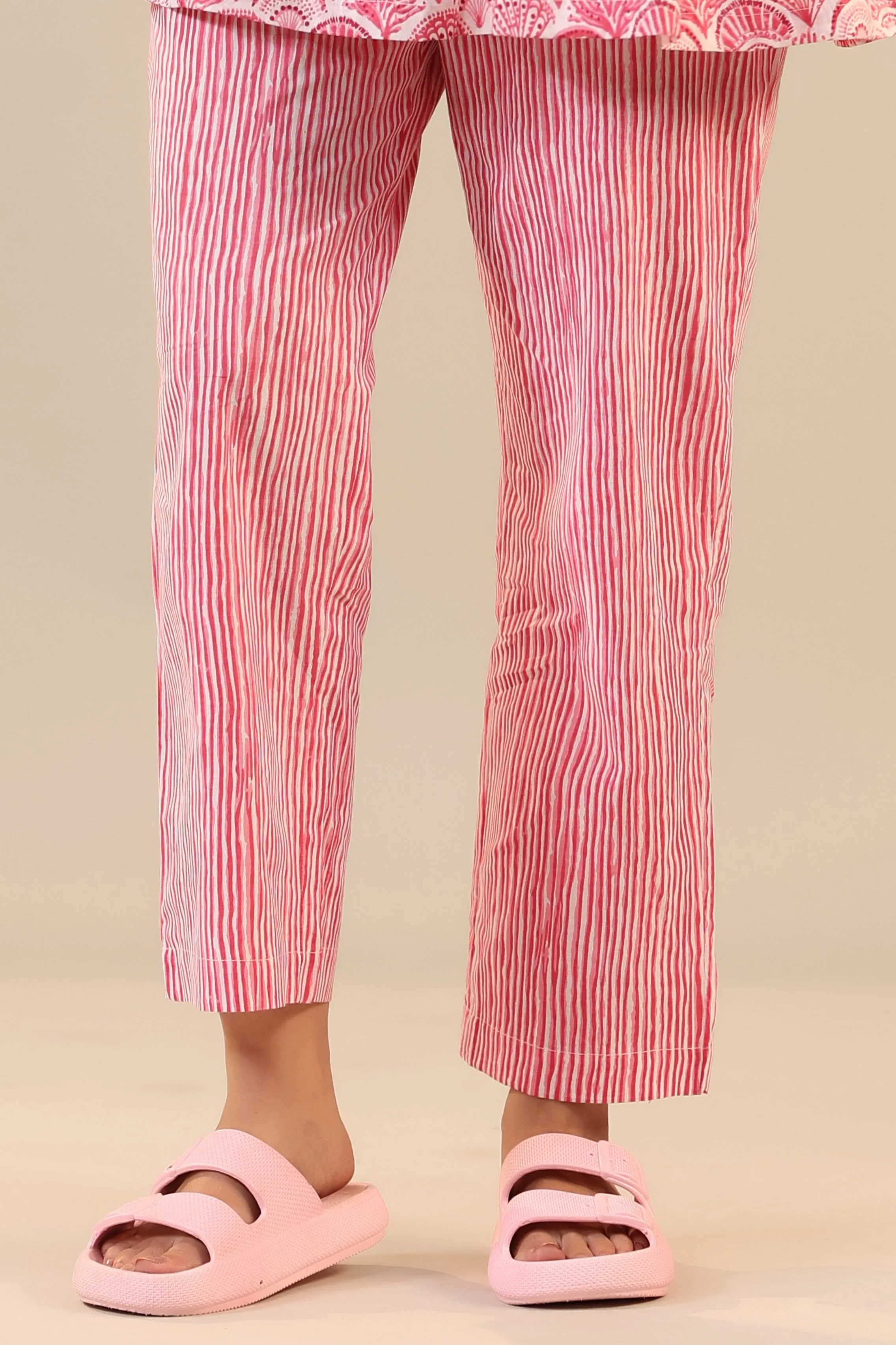 Parallel Stripes with Atelior on Pink Peplum Loungewear Top Set