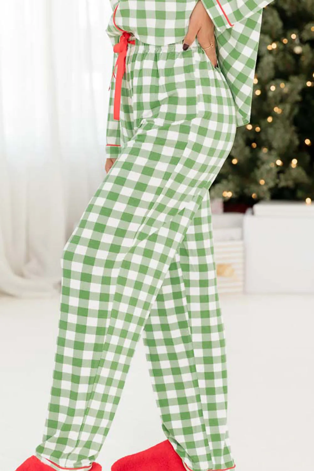 Plaid Shirt and Pants Pajama Set