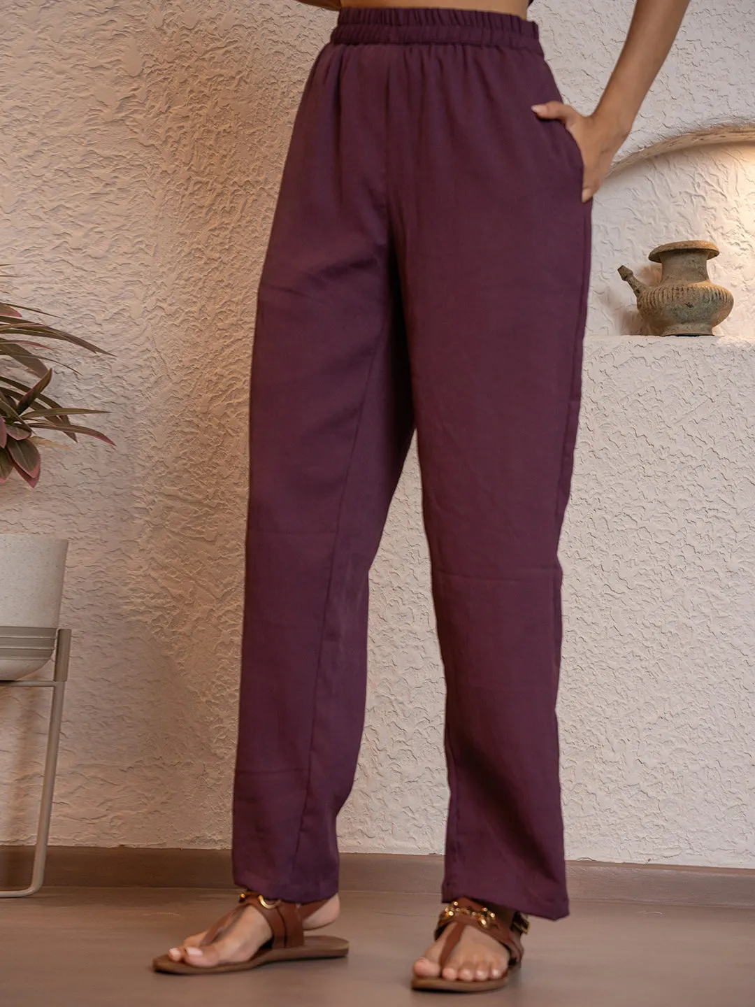 Plum Purple Soft Crepe Sleeveless Co-Ord Set