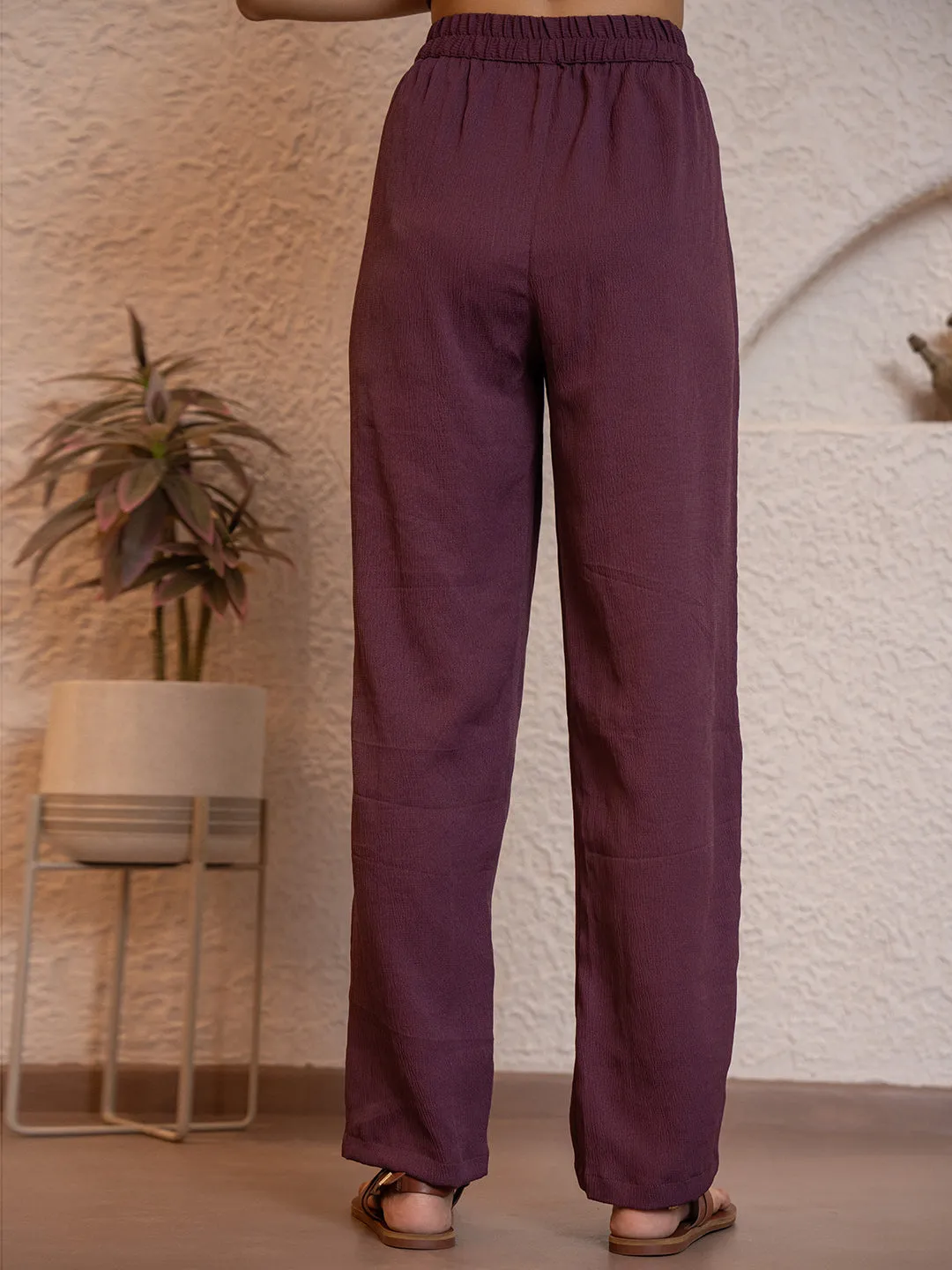 Plum Purple Soft Crepe Sleeveless Co-Ord Set