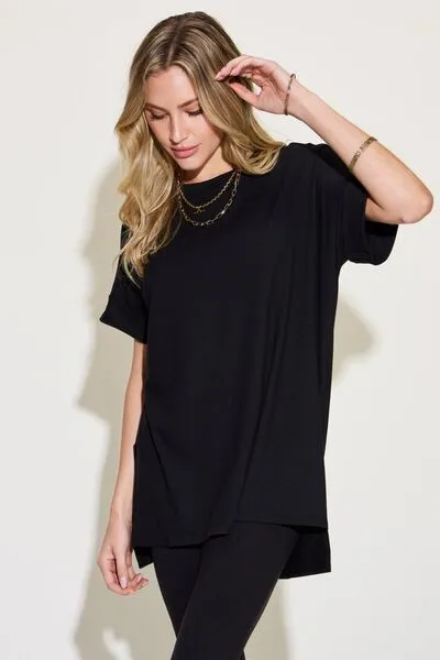 Plus Size Short Sleeve Slit T-Shirt and Leggings Lounge Set