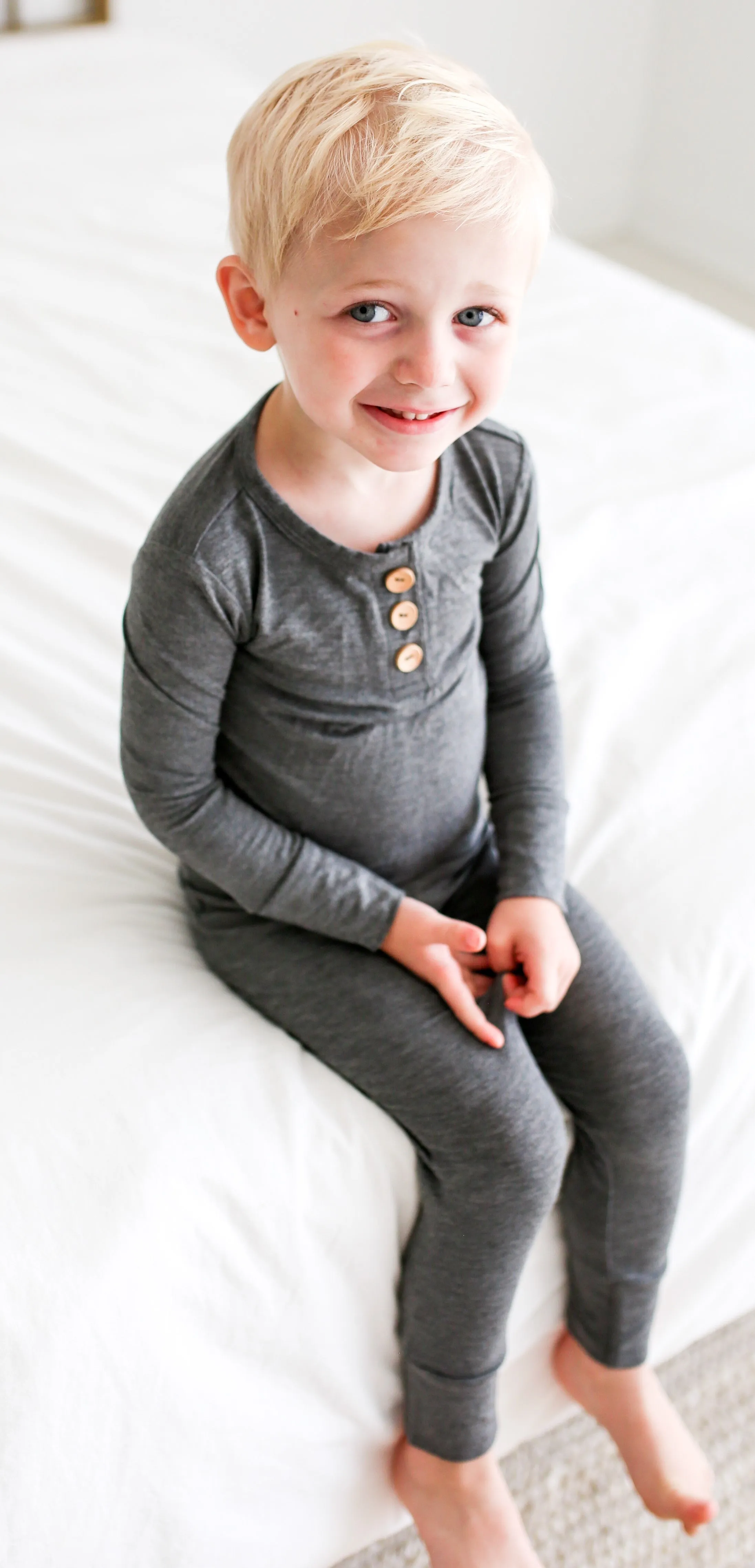 Posh Peanut Charcoal Heather L/S Henley Loungewear