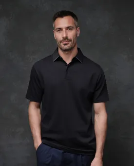 Rare Rabbit Men Clive Black Cotton Lycra Fabric Short Sleeve Regular Fit Plain Polo