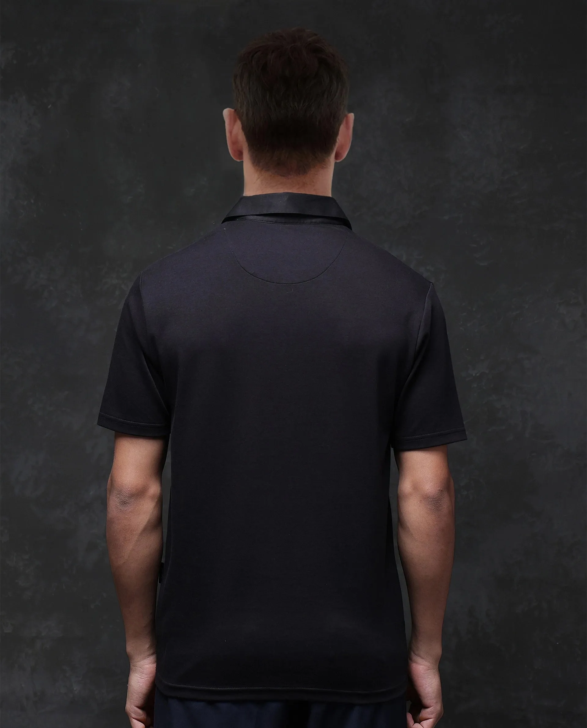 Rare Rabbit Men Clive Black Cotton Lycra Fabric Short Sleeve Regular Fit Plain Polo