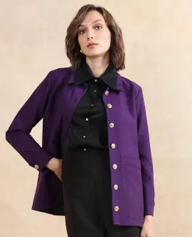 Rareism Women Yeppon Purple Cuffed Sleeve Collared Neck Button Closure Boxy Fit Hip Length Plain Jacket