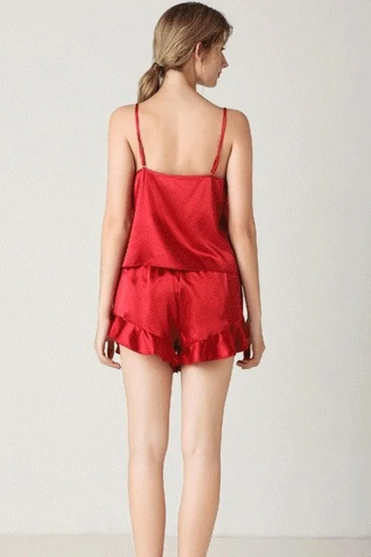 Red Two-Piece Suspender Shorts Pajamas