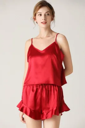 Red Two-Piece Suspender Shorts Pajamas