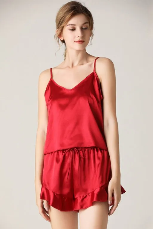 Red Two-Piece Suspender Shorts Pajamas