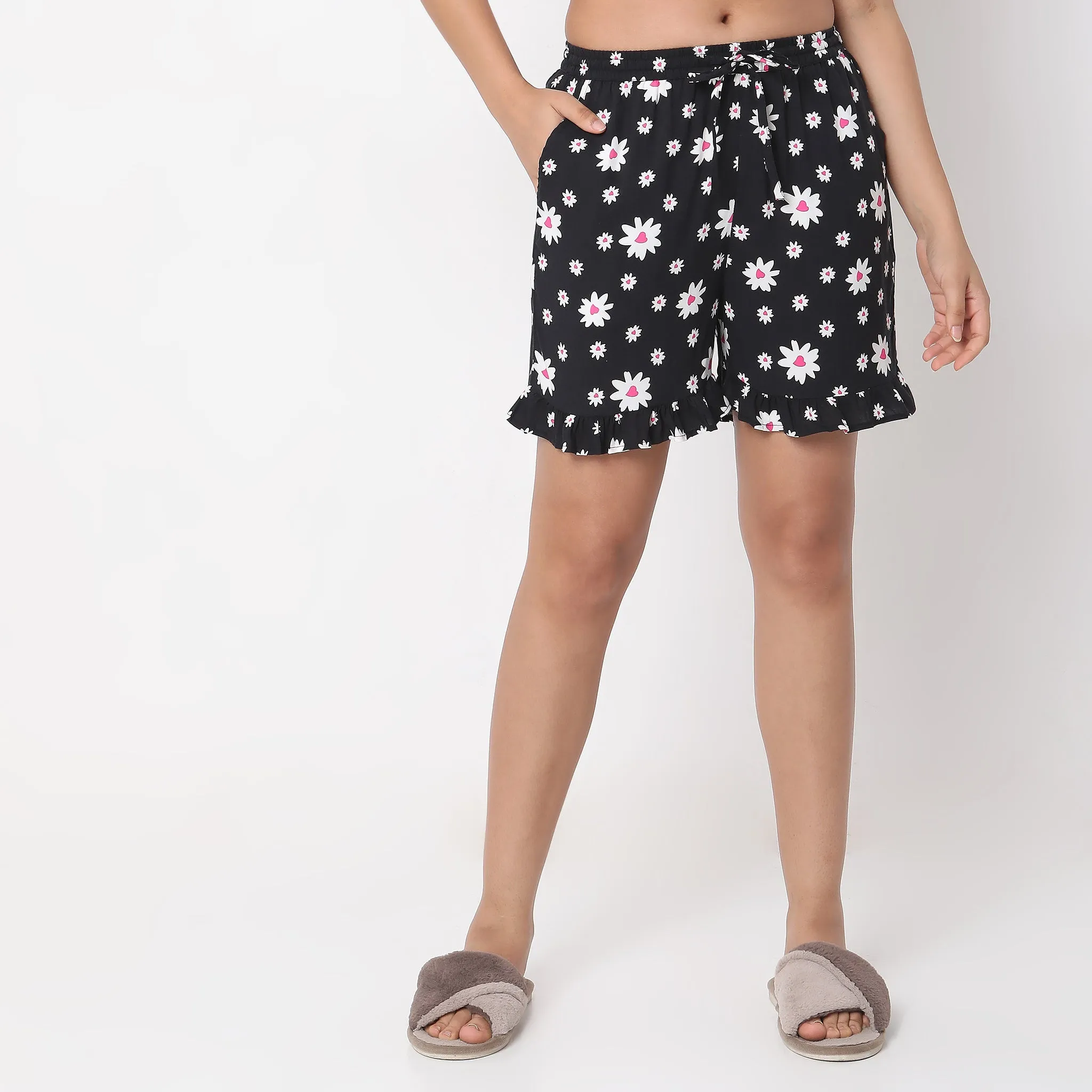 Regular Fit Floral Top with Shorts Sleepwear Set