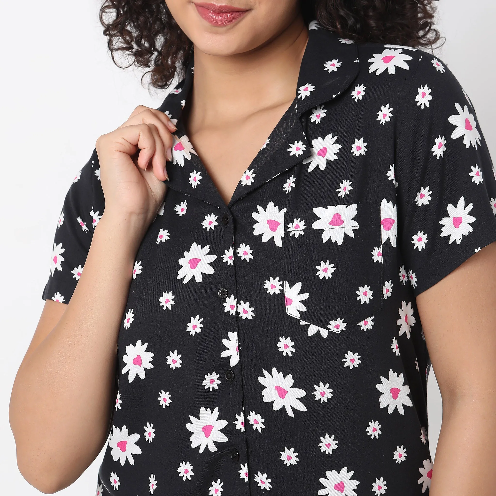 Regular Fit Floral Top with Shorts Sleepwear Set