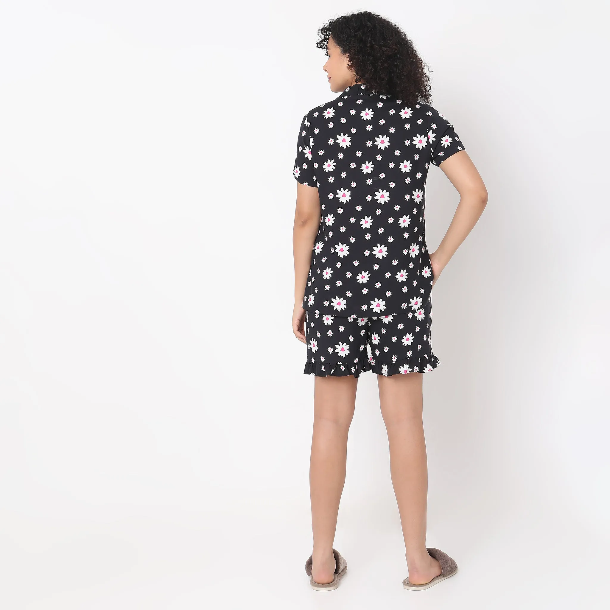 Regular Fit Floral Top with Shorts Sleepwear Set