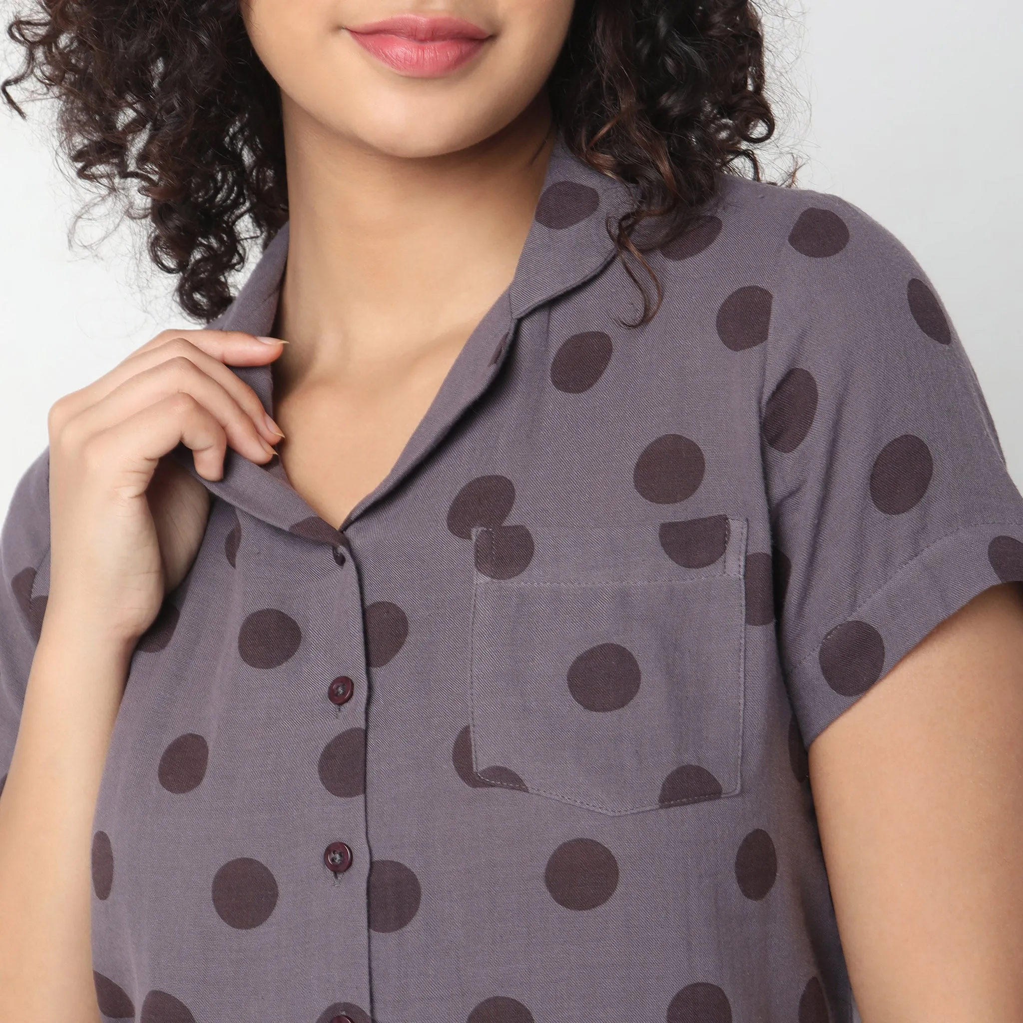 Regular Fit Polka T-shirt with Pyjama Sleepwear Set