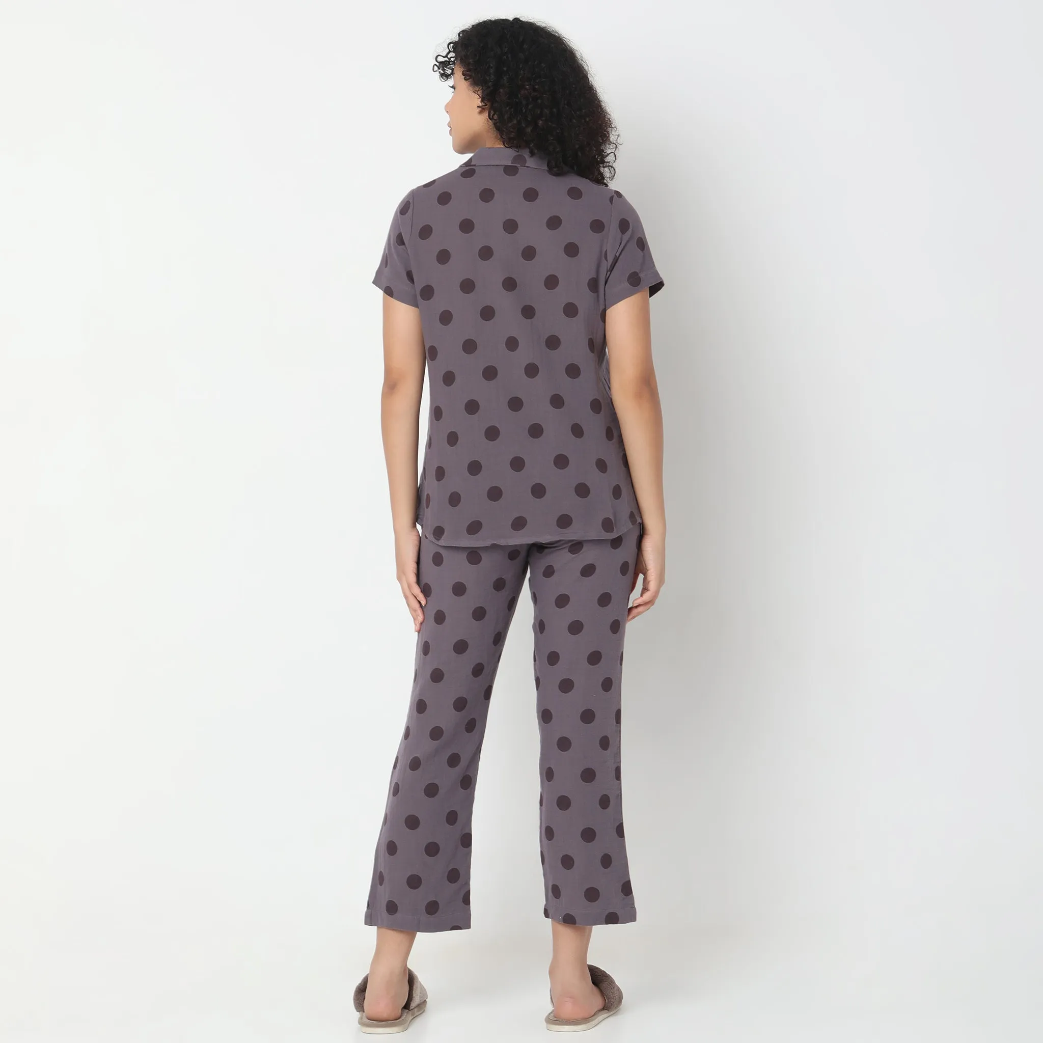 Regular Fit Polka T-shirt with Pyjama Sleepwear Set