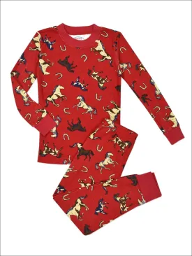 Sara's Prints Girls' Horse Long John Pajama Set