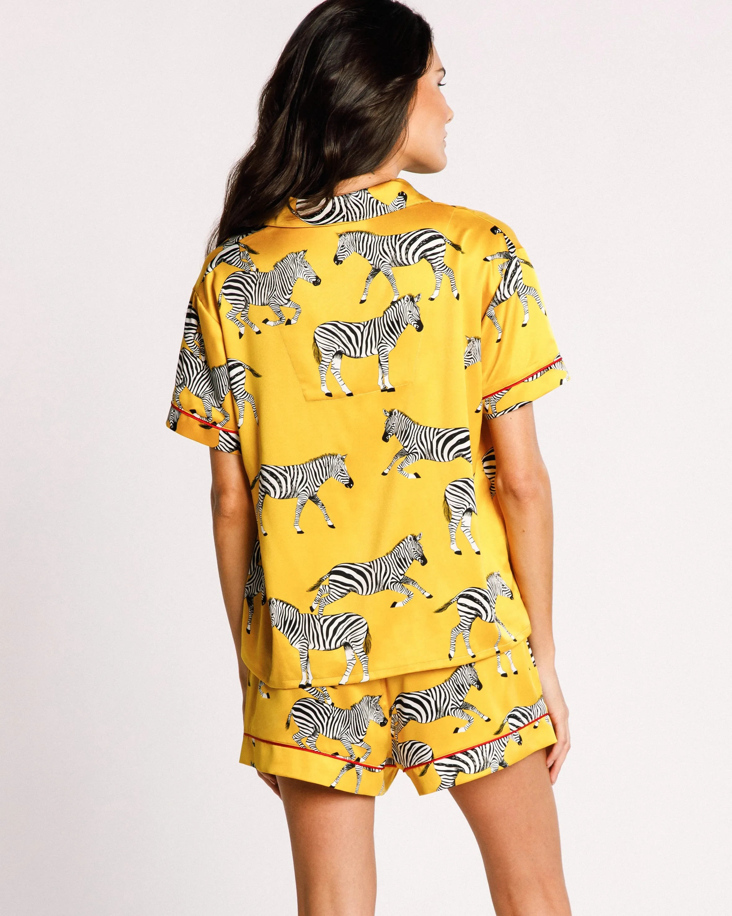 Satin Zebra Print Short Pyjama Set - Mustard