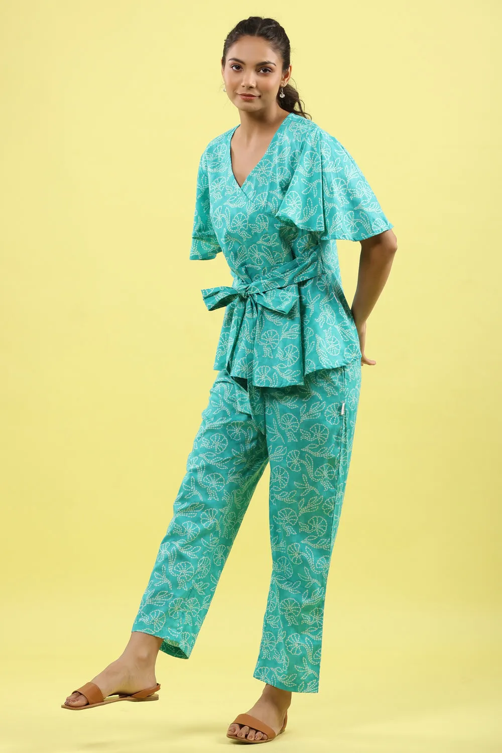 Shibori Blue Lounge Tie Up Loungewear Top Set