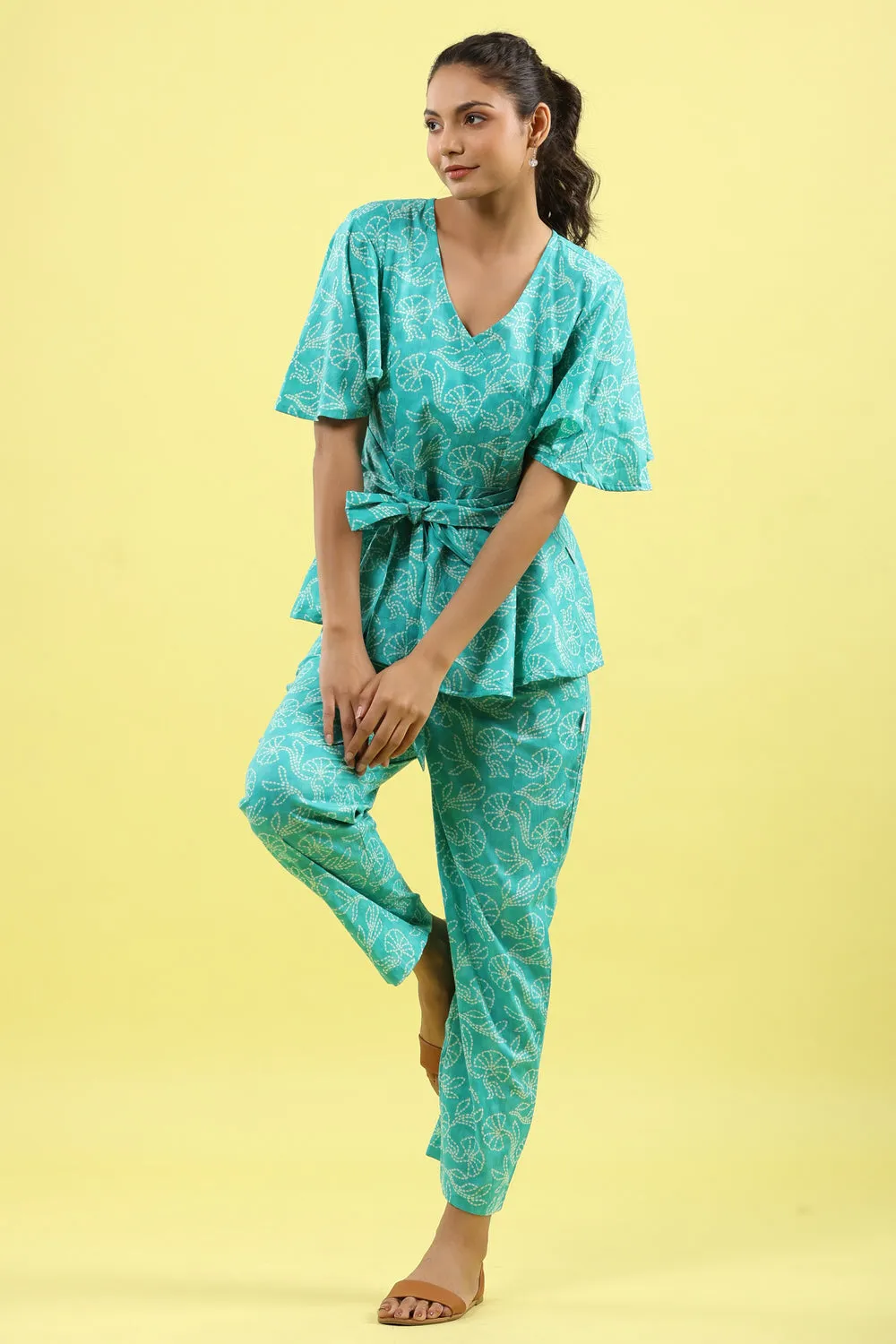 Shibori Blue Lounge Tie Up Loungewear Top Set