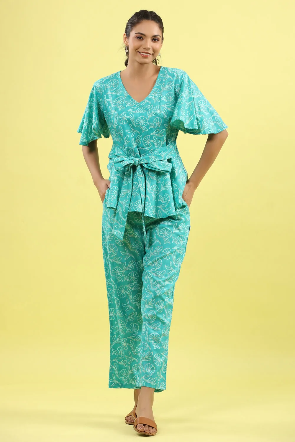 Shibori Blue Lounge Tie Up Loungewear Top Set