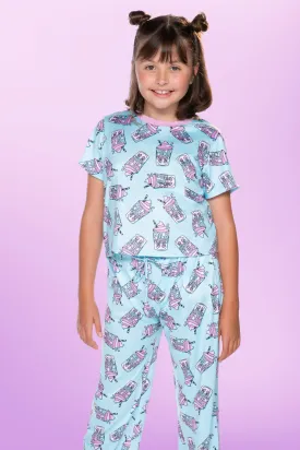 Simply Soft Short Sleeve Easy Tee & Karate Pant - Aqua Pink Milkshakes