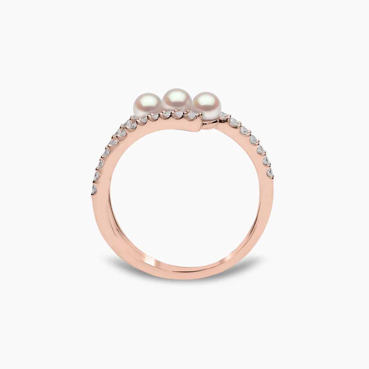 Sleek 18K Gold Triple Pearl and Diamond Ring