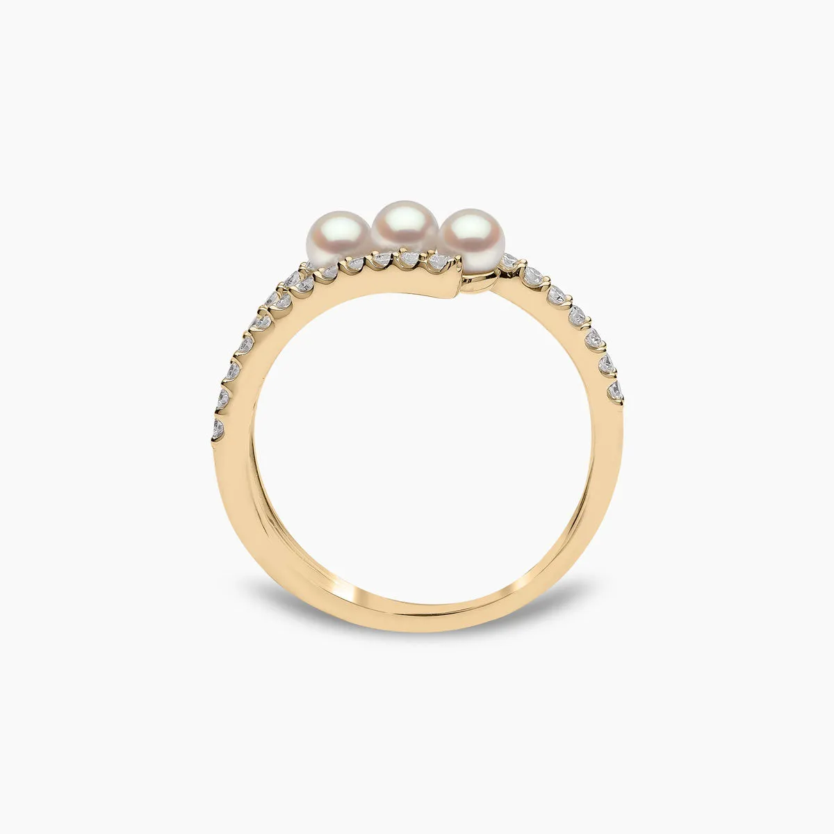 Sleek 18K Gold Triple Pearl and Diamond Ring