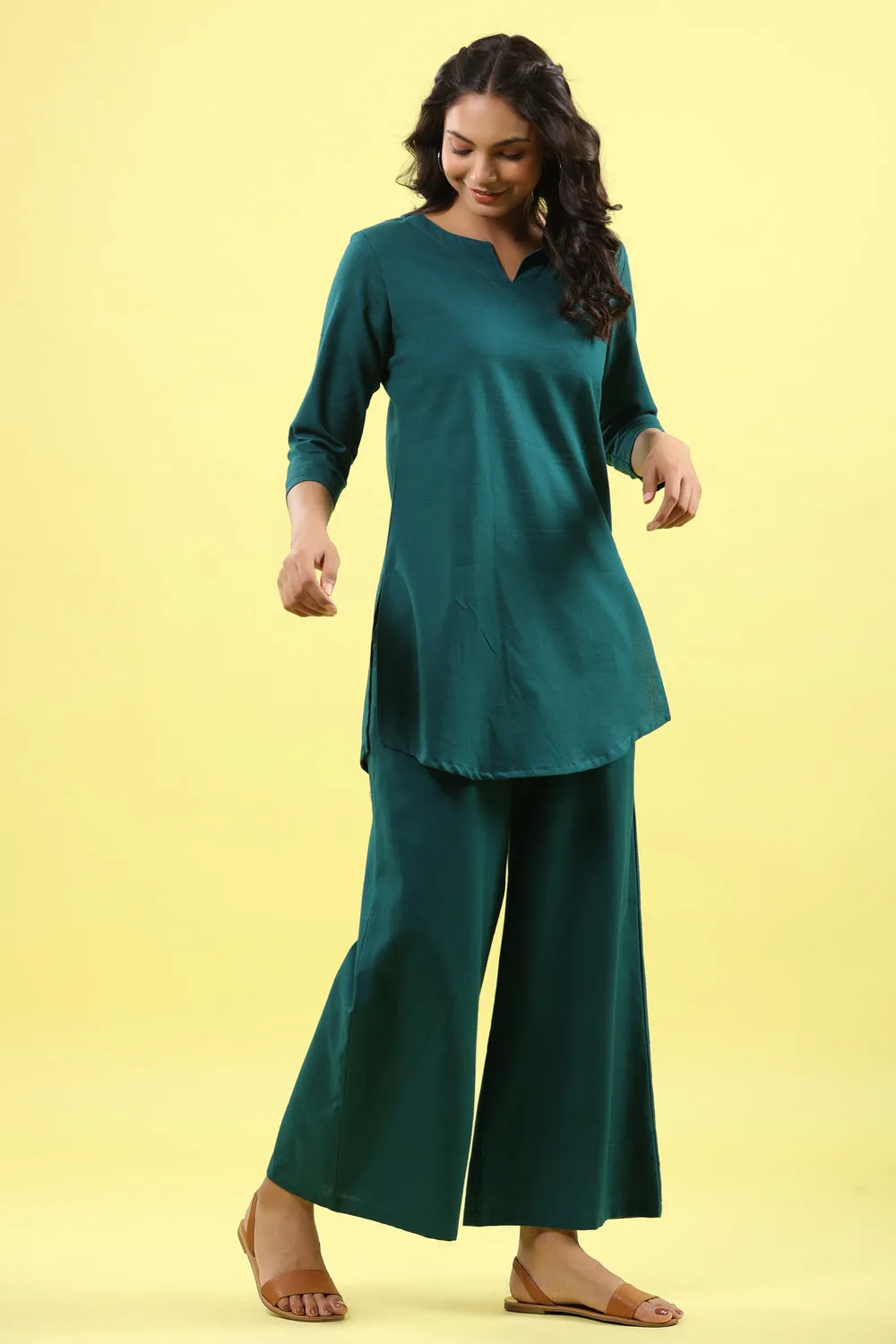 Solid Teal Palazzo Loungewear Set