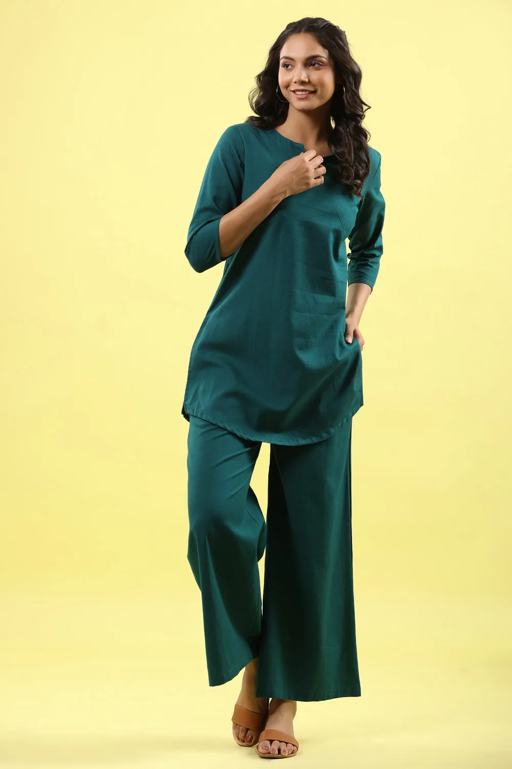 Solid Teal Palazzo Loungewear Set