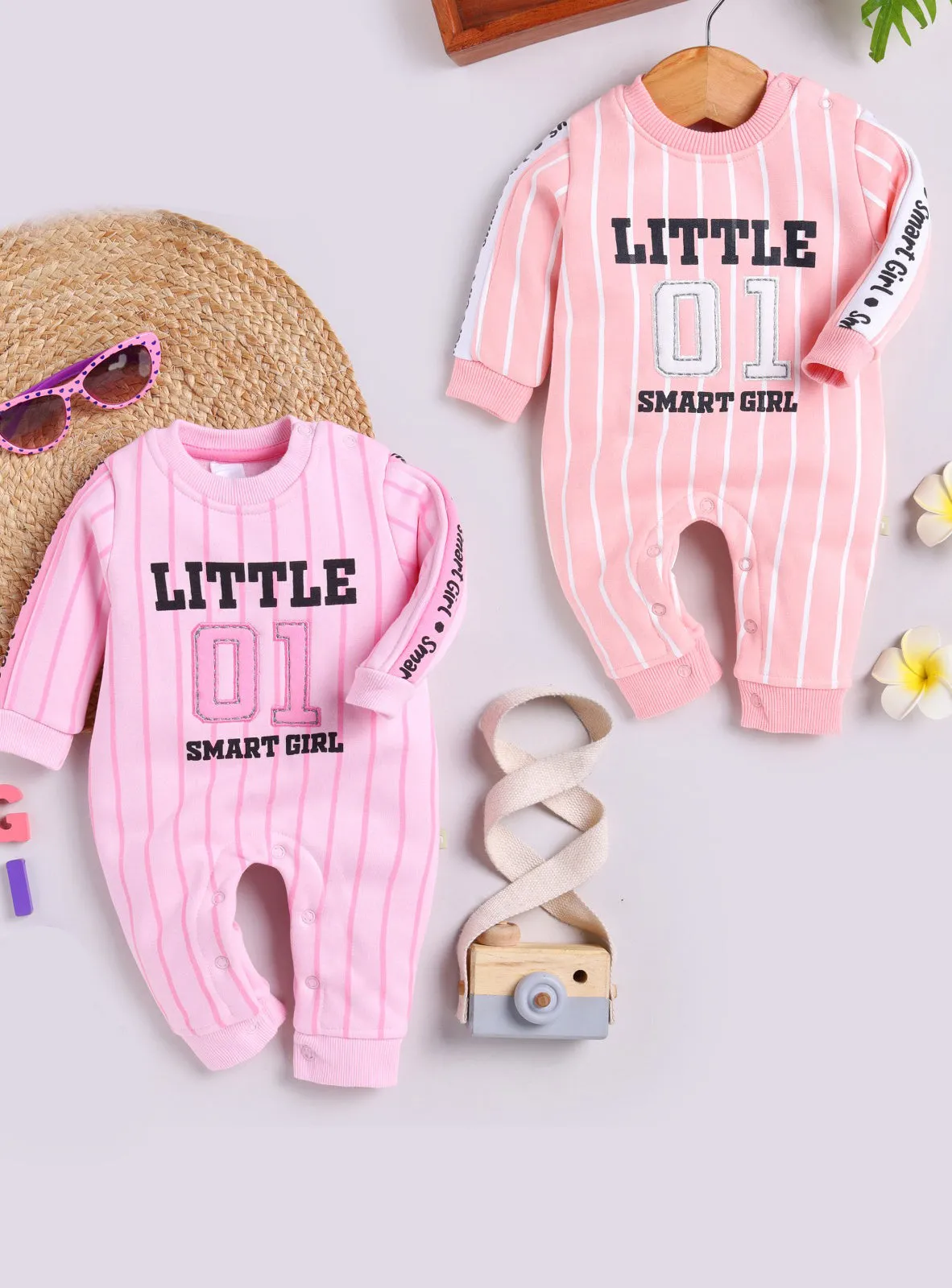 Striped Sleepsuit for Kids - Peach and Pink