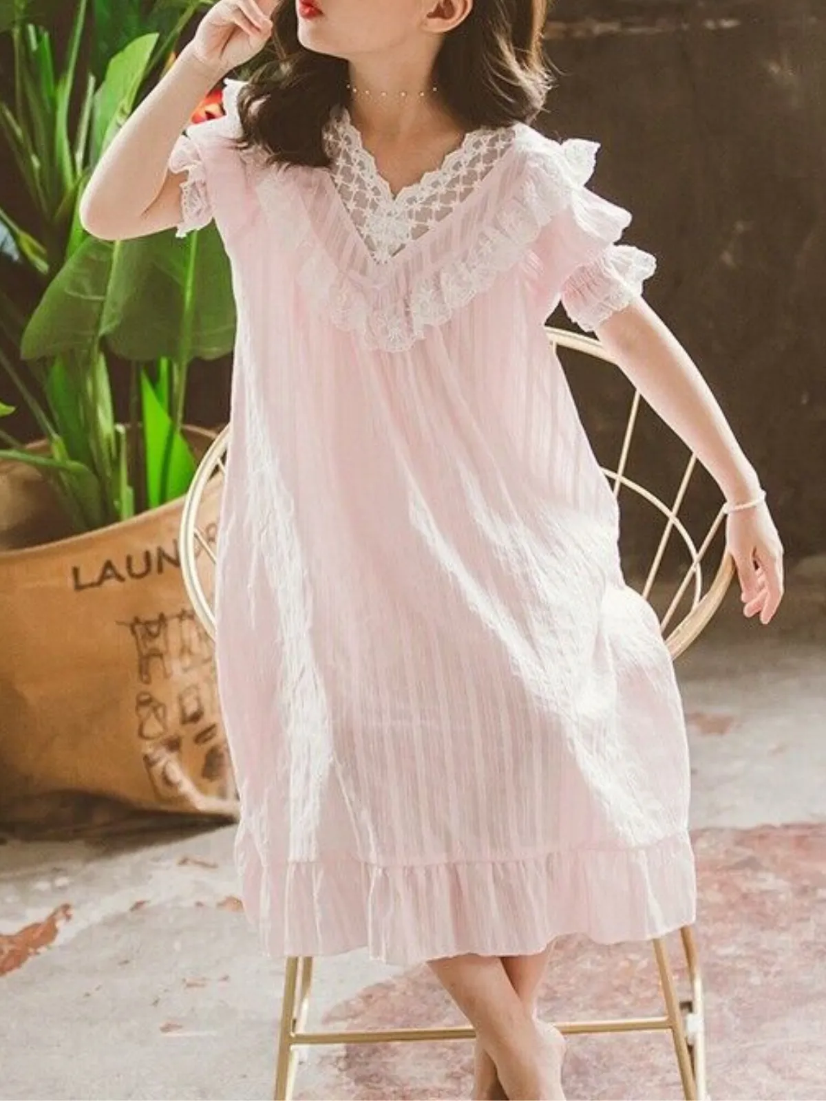 Style In Slumberland Lace Neck Nightgown