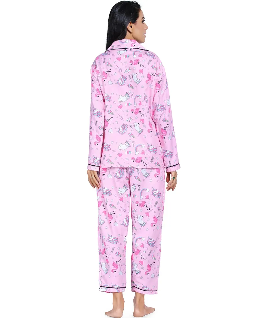 SXV Women's Cotton Printed Night Suit Pyjama Set : Unicorn & Flamingo (Lowest price - non returnable)