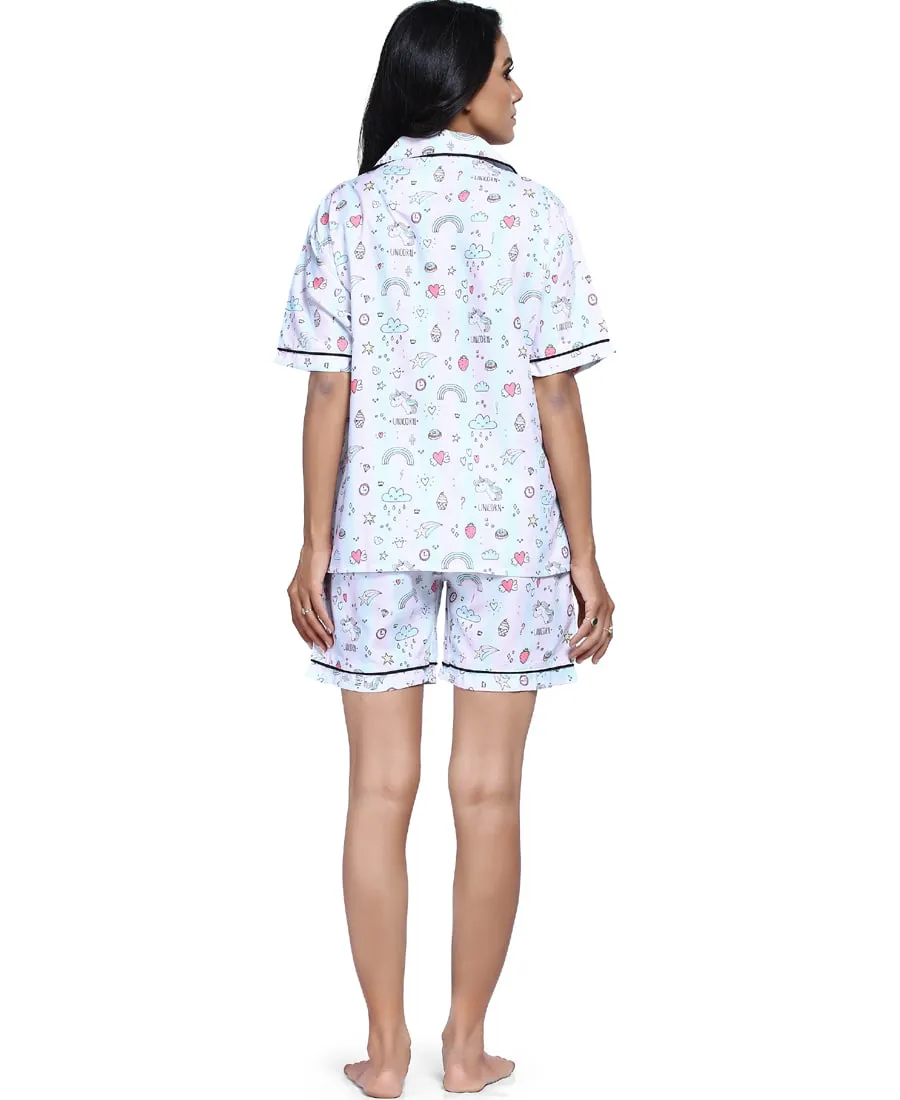 SXV Women's Cotton Printed Night Suit Pyjama Set : Unicorn Rainbow (Lowest price-non returnable)