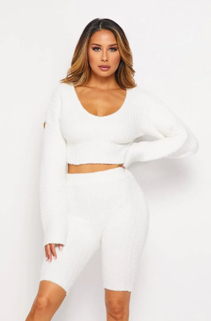 Teddy Bear Biker Short Set - Cream