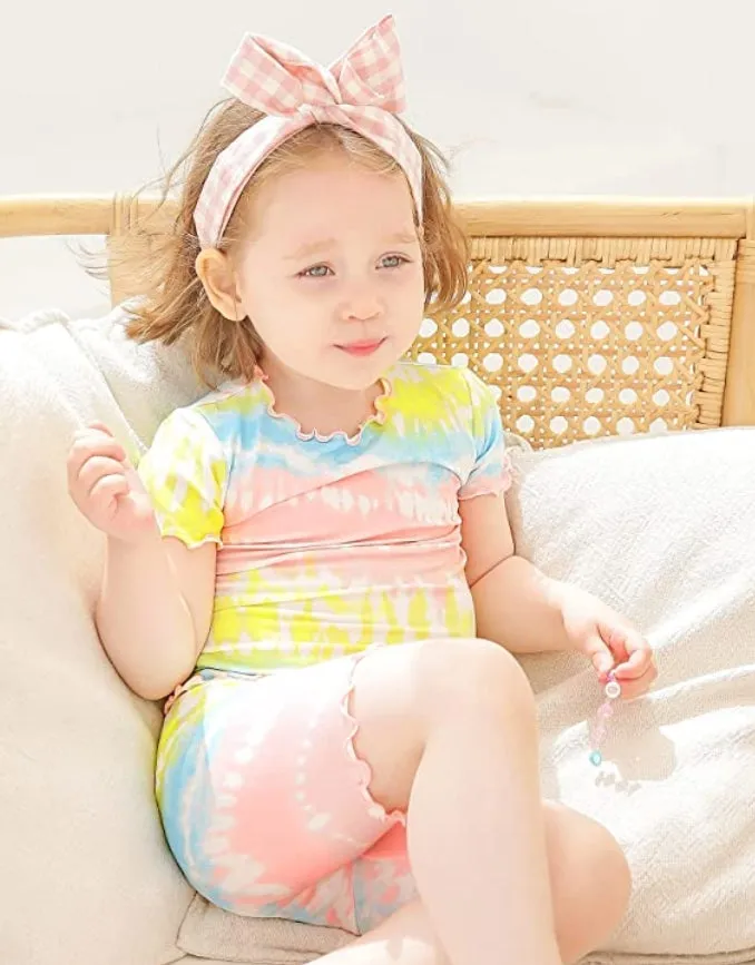 Tie Dye Lime Blue Shirring Short Sleeve Pajamas