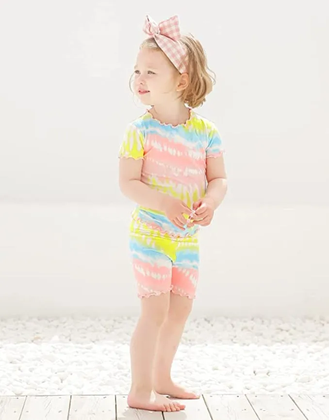 Tie Dye Lime Blue Shirring Short Sleeve Pajamas