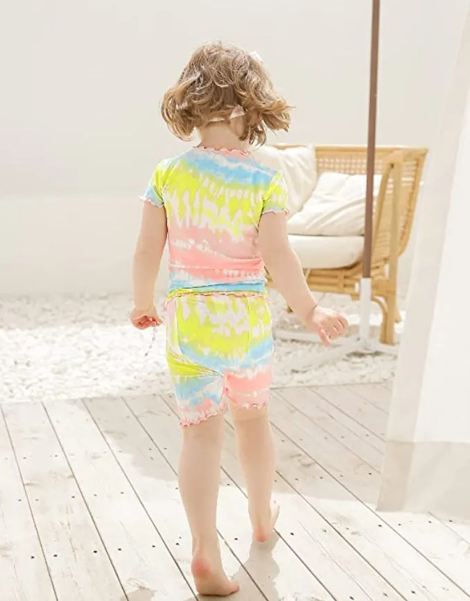 Tie Dye Lime Blue Shirring Short Sleeve Pajamas