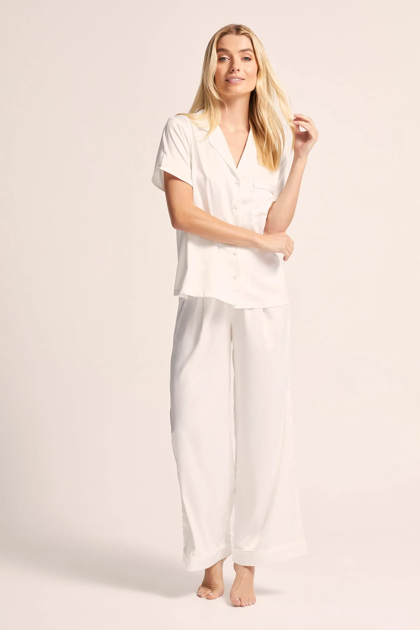 Toni Short Sleeve with Pants PJ Set - White