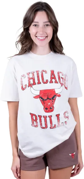 Ultra Game NBA Official Women's Super Soft T-Shirt & Short Set, Chicago Bulls, White|Chicago Bulls