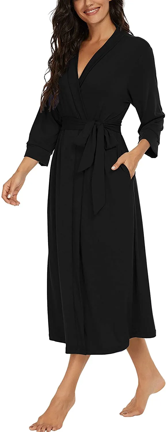 Vintatre Women's Lightweight Knit Robe XL Black