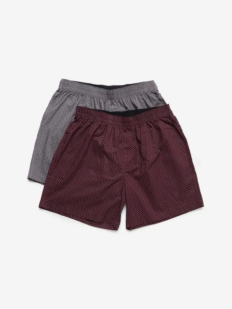 WES Lounge Burgundy Relaxed-Fit Boxers Two Pack