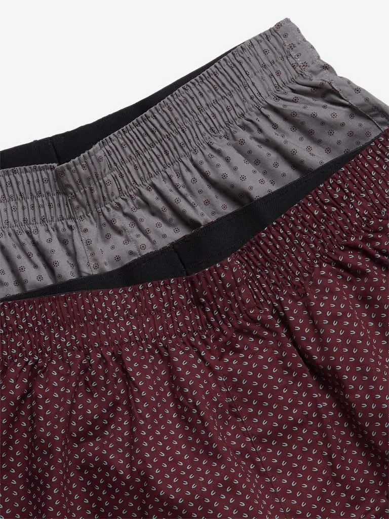 WES Lounge Burgundy Relaxed-Fit Boxers Two Pack