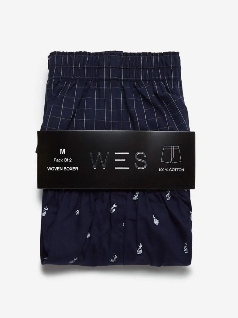 WES Lounge Navy Relaxed Fit Boxers Set of Two