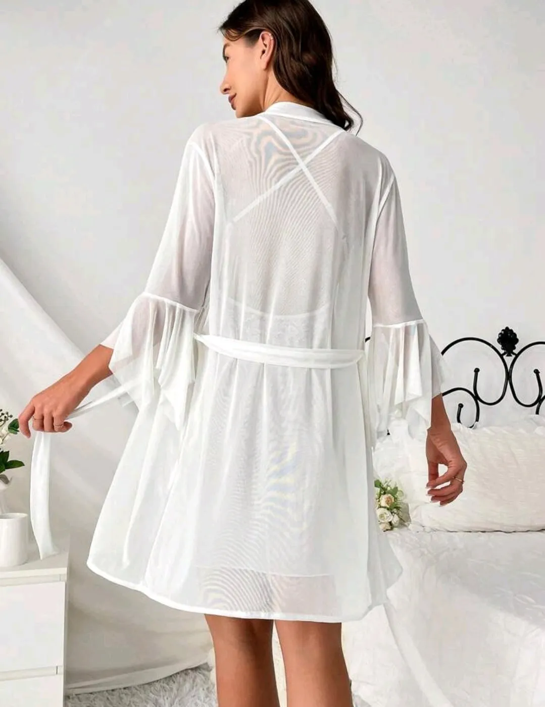 White Chiffon 2 Piece Night Dress Set